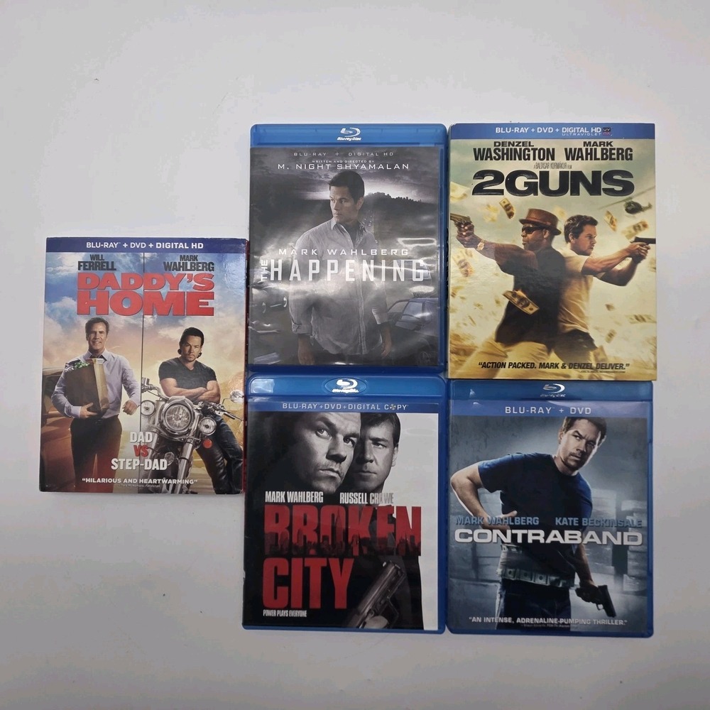 Mark Wahlberg Blu-ray Lot The Happening 2 Guns Broken City Contraband Daddy Home